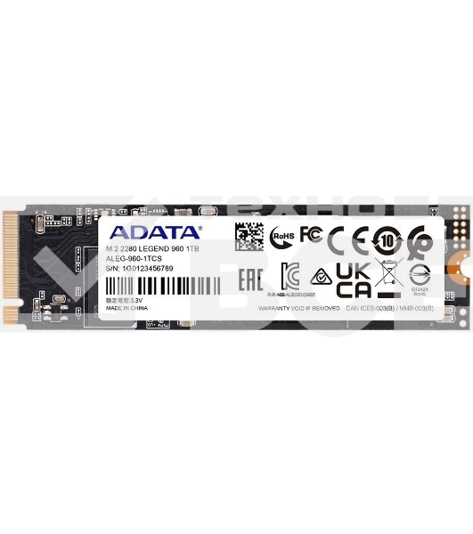 Накопитель SSD ADATA LEGEND 960, 1Tb, PCIe 4.0 x4, M.2 2280, NVMe, R/W 7400/6000, с радиатором