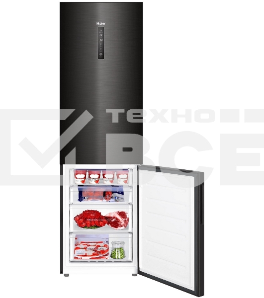 Холодильник Haier C4F740CBXGU1 черный двухкамерный 286/115л морозилка снизу, No Frost