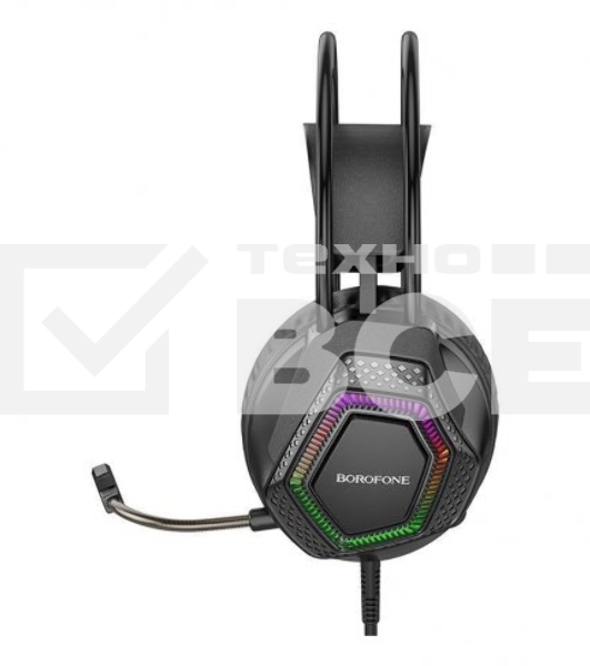 Проводные наушники Borofone BO105 Thunder черный, полноразмерные, RGB-подсветка