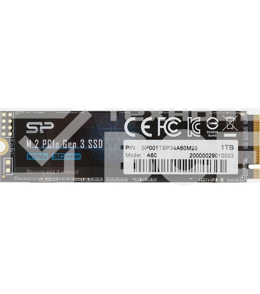 Накопитель SSD Silicon Power P34A60, 1Tb, PCIe 3.0 x4, M.2 2280, NVMe, R/W 2200/1600