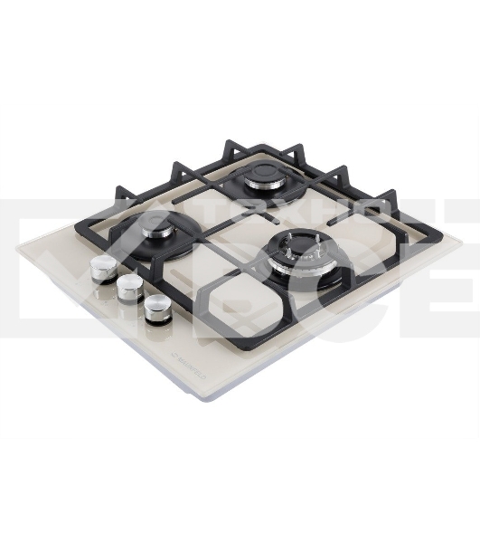 Газовая варочная панель Maunfeld EGHG.43.33CBG/G газ, ширина 45 см, 3 конфорки, WOK, чугунные решетки, газ-контроль, электроподжиг, бежевый