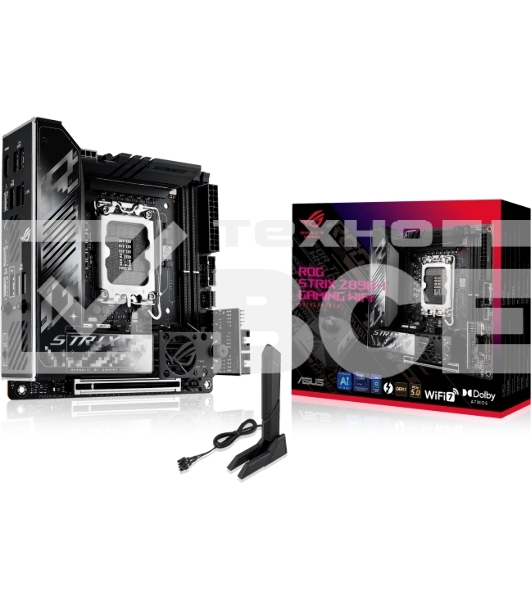 Материнская плата ASUS ROG STRIX Z890-I GAMING WIFI, LGA1851, Intel Z890, 2xDDR5, 2xSATA, 2xM.2, 1xPCI-E 5.0 x16, 1xHDMI, 2xThunderbolt 4, 1x2.5Gb LAN, 9xUSB-A, 1xUSB-C, 5.1, Mini-ITX