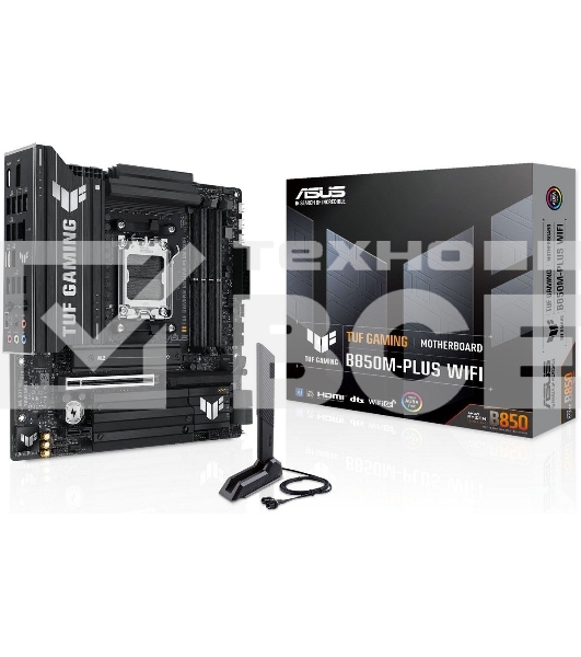 Материнская плата ASUS TUF GAMING B850M-PLUS WIFI, AM5, AMD B850, 4xDDR5, 4xSATA, 3xM.2, 1xPCIe 4.0 x16, 1xHDMI, 1xDP, 1x 2.5Gb LAN, 1xUSB-C 20Gbps, 3xUSB-A 10Gbps, 4xUSB-A 5Gbps, 4xUSB-A 2.0, 7.1, micro-ATX