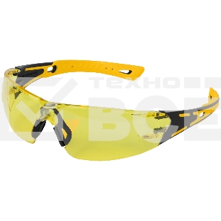 Очки защитные Denzel открытые, поликарбонатные, желтая линза, 2х комп. дужки