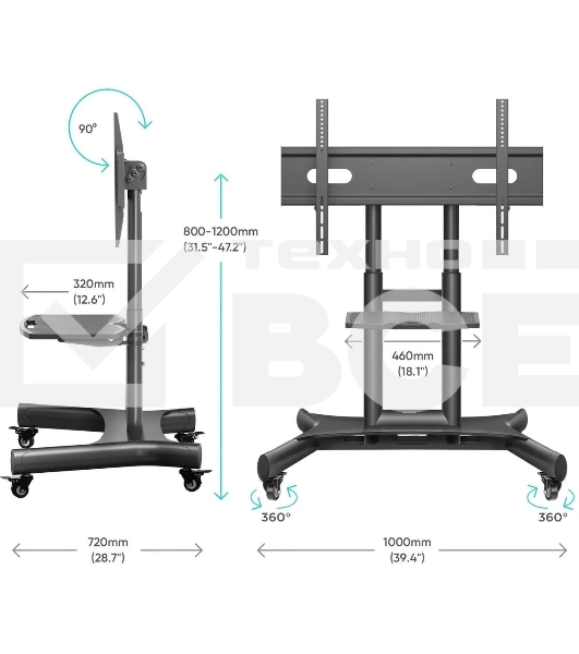 Стойка для телевизора с кронштейном ONKRON 50'-83', мобильная, черная TS1380