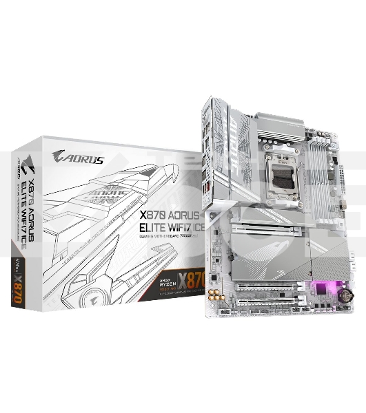 Материнская плата Gigabyte X870 AORUS ELITE WIFI7 ICE, AM5, AMD X870, 4xDDR5, 4xSATA, 4xM.2, 1xPCI-E 5.0 x16, 1xPCI-E 4.0 x4, 1xPCI-E 3.0 x2, 1xHDMI, 1x 2.5Gb LAN, 2xUSB-C 4.0, 2xUSB 3.2 Gen 2, 4xUSB 3.2 Gen 1, 4xUSB 2.0, 2x3.5 мм, 7.1, ATX