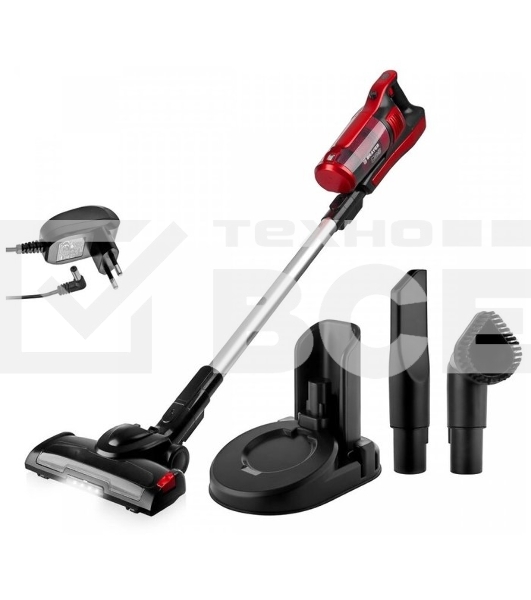 Пылесос вертикальный BRAYER BR4260 красный, питание от аккумулятора, 120 Вт, уборка сухая, пылесборник 0.6 л, работа от АКБ max 40 мин