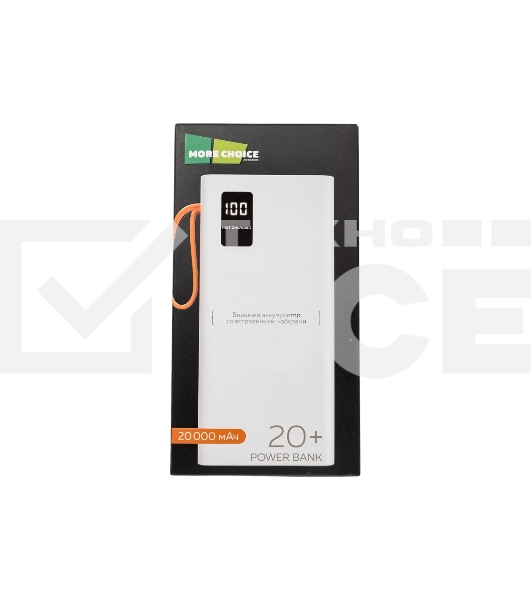 Портативный аккумулятор More choice (4620202550552) PB22-20 с кабелем 2USB 2.1A - 20000mAh белый