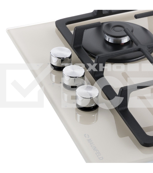 Газовая варочная панель Maunfeld EGHG.43.33CBG/G газ, ширина 45 см, 3 конфорки, WOK, чугунные решетки, газ-контроль, электроподжиг, бежевый