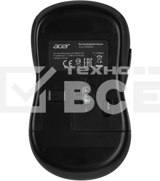 Мышь беспроводная Acer OMR306 черный/серый, 1600 dpi, радиоканал, USB, кнопки - 6