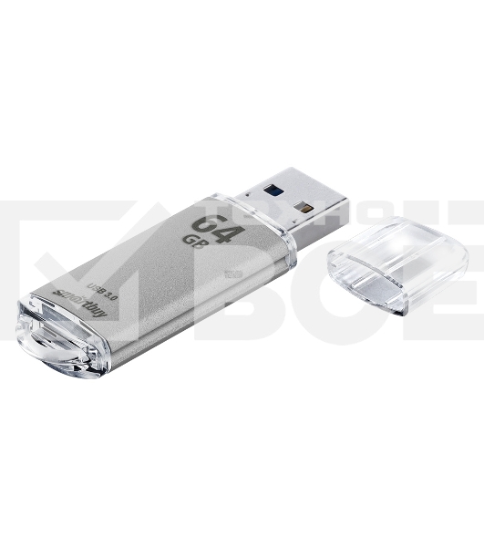 Флешка USB Smartbuy 64Gb,V-CUT SILVER (SB64GbVC-S3), 64Gb, USB 3.0, R/W 75/25, серебристый