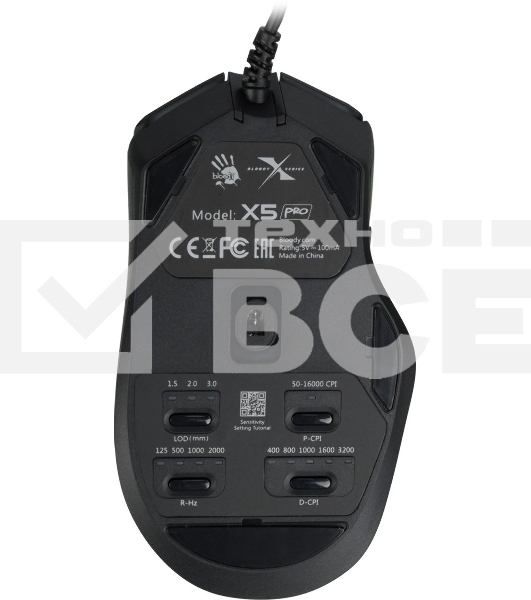 Мышь проводная A4Tech Bloody X5 Pro черный, 16000 dpi, USB, кнопки - 9