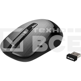 Мышь беспроводная SVEN RX-380W серый металлик, 1600 dpi, радиоканал, USB, кнопки - 4