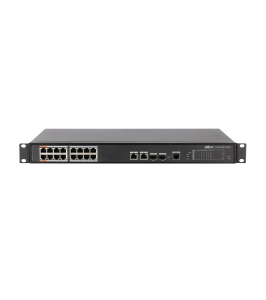Коммутатор Dahua DH-PFS4218-16ET-190, 16×100 Мбит/с PoE + 2×1 Гбит/с Combo, управляемый