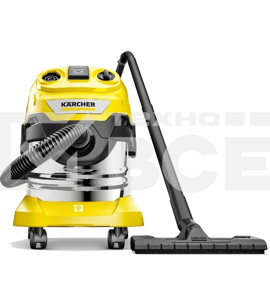 Строительный пылесос Karcher WD 4 P S V-20/5/22 желтый, 1000 Вт, уборка сухая/сбор воды/выдув, пылесборник мешок/контейнер, 20 л