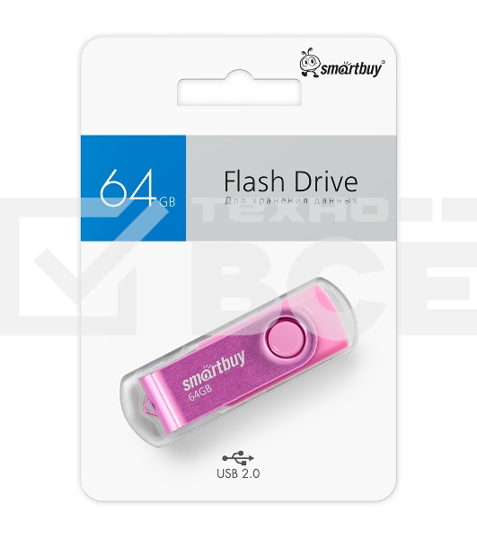 Флешка USB R/W 2.0 Smartbuy 64Gb,Twist Pink (SB064Gb2TWP)