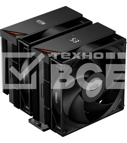 Кулер для процессора PCCooler RT620 Digital BK (250W, 4-pin PWM, LED temp., 157mm, 6x6mm, 2x120мм, 73.32CFM, 34.9dBA, 2200RPM, S: 1851/1700/1200/115X, AM5/AM4, черный)