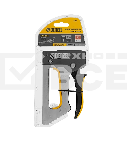 Степлер металлический Denzel скобы в комплекте, 2К рукоятка, тип 53, 6-10 мм