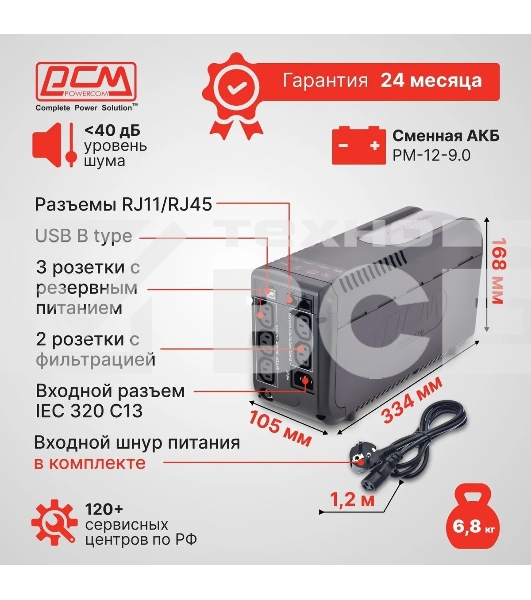 Источник бесперебойного питания Powercom Imperial IMP-825AP 495Вт 825ВА черный