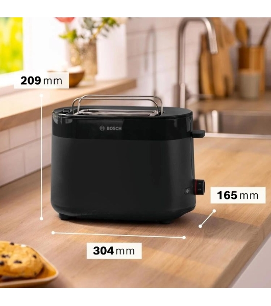 Тостер Bosch TAT2M123 черный, 950 Вт, 2 слота