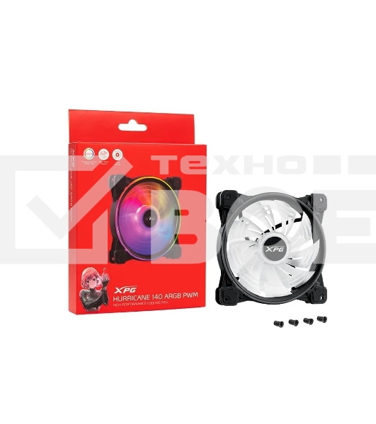 Вентилятор для корпуса ADATA XPG HURRICANE 140 PWM ARGB черный, 140 мм, пластик, 1800 об/мин, 28.1 дБ, 4 pin