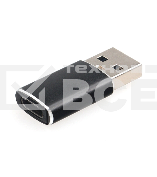 Переходник USB3.1 Cablexpert A-USB3.1-AMCF, AM/Type-C(F), 5Гбит/с, QC3.0, метал.корпус, Pro, черный, пакет