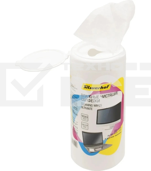 Салфетки Silwerhof Ultimate для экранов мониторов/плазменных/ЖК телевизоров/ноутбуков туба 100 шт влажных
