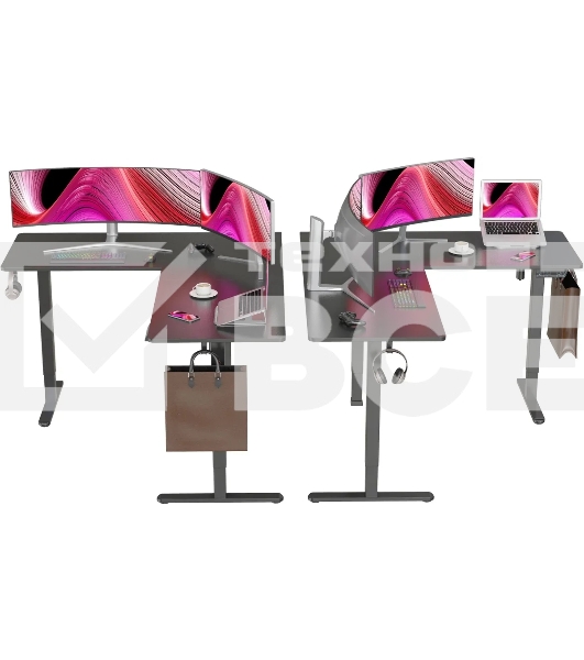 Стол для компьютера Cactus угловой подъемный столешница МДФ черный каркас черный 1600х1400х720х1180 мм (CS-EDXL-BBK)