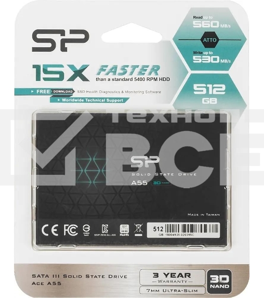 Накопитель SSD Silicon Power Ace A55, 512Gb, SATA III, 2.5
