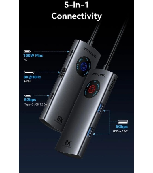 USB-концентратор Vention TQXHB, USB Type-C, USB/USB Type-C/HDMI, USB Type-C