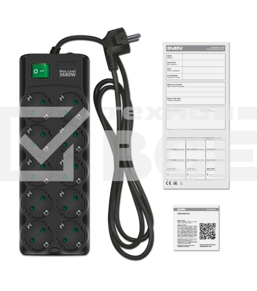 Сетевой фильтр Sven SF-10E-16 5,0 м (10 розеток) черный