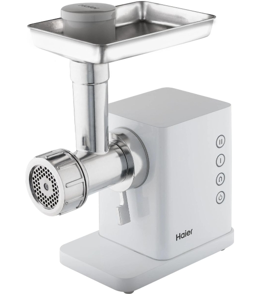 Мясорубка электрическая Haier HG-700 белый, 1900 Вт, 3.0 кг/мин, реверс, защита от перегрузки, металлический лоток, насадки - 5