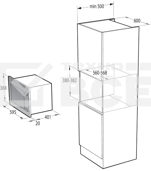 Встраиваемая микроволновая печь Gorenje BM251SG2BG, 25л, 900Вт, черный