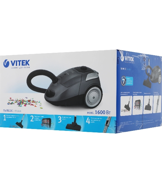 Пылесос Vitek VT-1828 серый, 300/1600 Вт, уборка сухая, пылесборник мешок 3 л