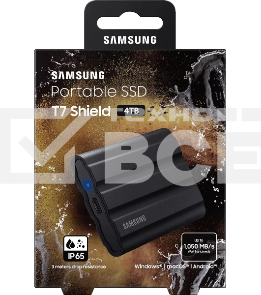 Твердотельный диск Samsung T7 Shield External 4Tb BLACK USB 3.2 (MU-PE4T0S/WW)