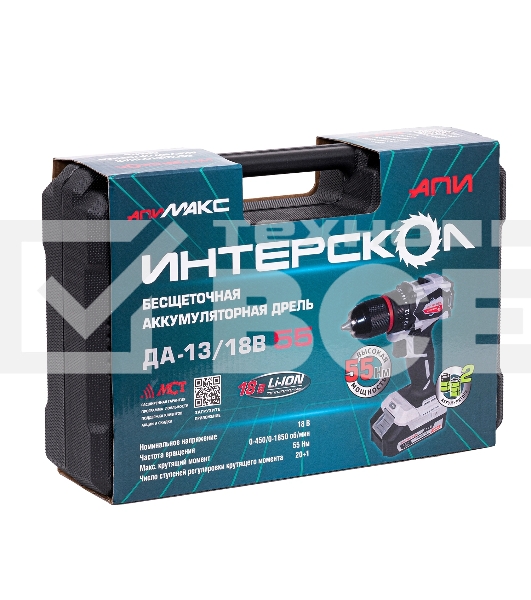 Дрель-шуруповерт Интерскол ДА-13/18В 55 без аккум. и ЗУ 600Вт аккум. патрон:быстрозажимной (952.0.0.70)