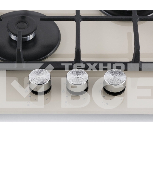 Газовая варочная панель Maunfeld EGHG.43.33CBG/G газ, ширина 45 см, 3 конфорки, WOK, чугунные решетки, газ-контроль, электроподжиг, бежевый