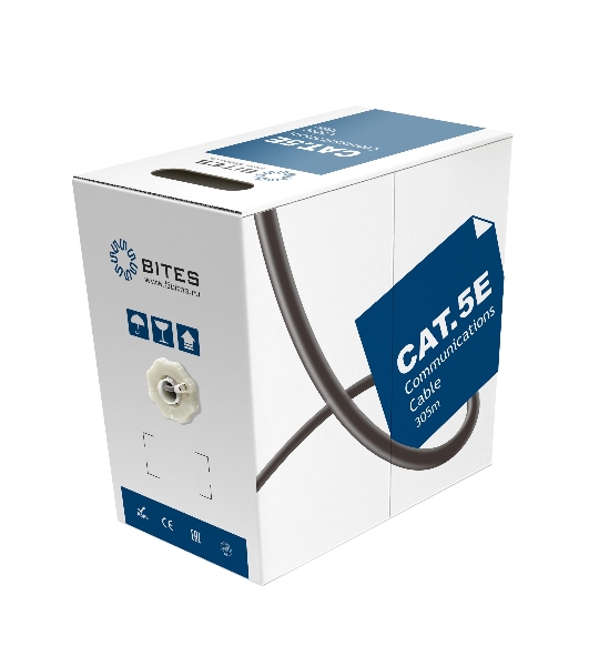 Кабель витая пара UTP 5bites US6575-305A, бухта 305м, Cat.6, 4 пары, одножильный, 23awg, 4X2X1/0.50, CCA/PVC/BLUE