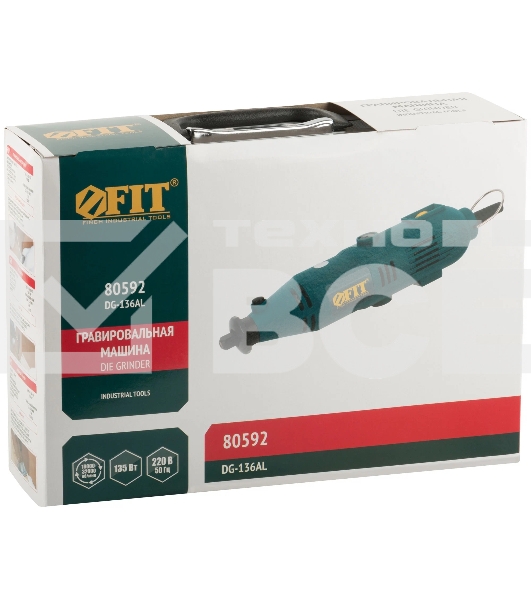 Мини-дрель FIT 80592 135 Вт; 10000-32000 об/мин; 2,4/3,2 мм; БС щеток; набор насадок ; алюмин. Кейс