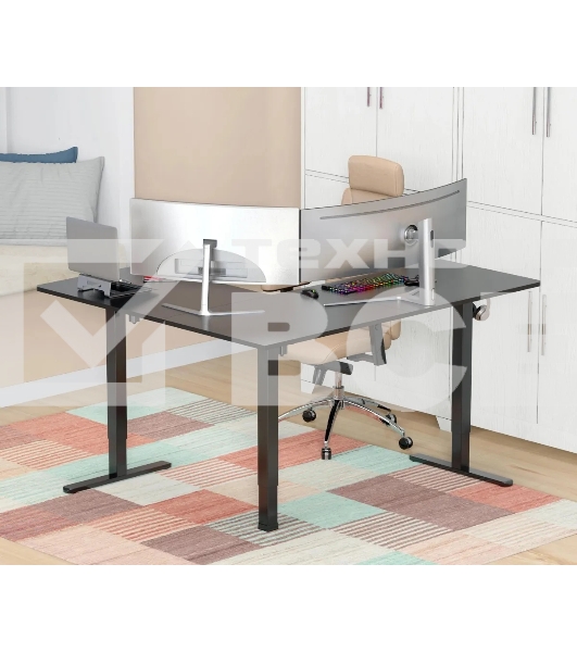 Стол для компьютера Cactus угловой подъемный столешница МДФ черный каркас черный 1600х1400х720х1180 мм (CS-EDXL-BBK)