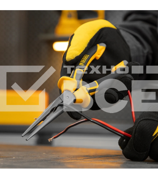 Длинногубцы прямые Denzel 205 мм, трехкомпонентные рукоятки