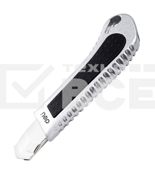 Универсальный нож Deli DL4255 18мм Лезвие SK2. Алюминиевый корпус. Общая длина: 155 мм.