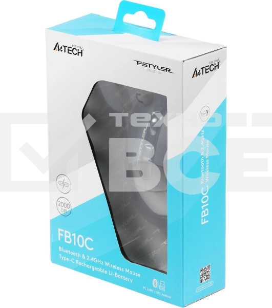 Мышь беспроводная A4Tech Fstyler FB10C черный, 2000 dpi, радиоканал, Bluetooth, USB, кнопки - 4
