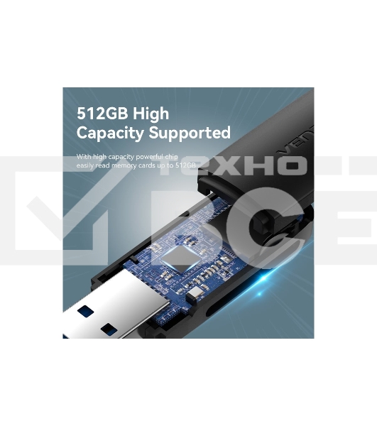 Кард-ридер Vention CLGB0/черный/SD,SDHC,SDXC,TF,micro-SD,micro-SDXC,miсro-SDHC/USB 3.0/пластик