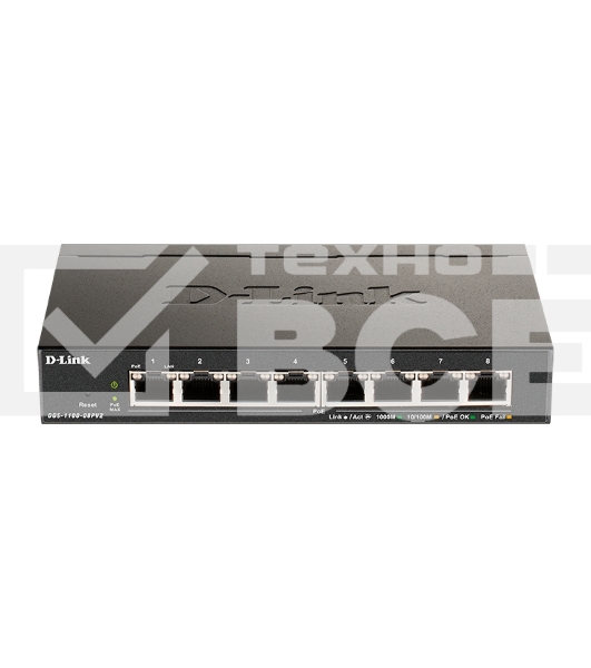 Коммутатор D-Link DGS-1100-08PV2/A3A (L2) 8x1Гбит/с 8PoE 64W настраиваемый