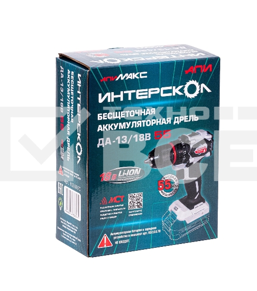Дрель-шуруповерт Интерскол ДА-13/18В 55 без аккум. и ЗУ 600Вт аккум. патрон:быстрозажимной (952.0.0.70)