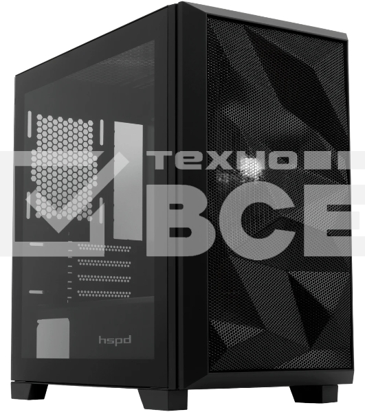 Компьютерный корпус без блока питания HSPD M340, Mesh Mid Tower, черный, TG, 0.5 SPCC, no fans, mATX, mITX, 165/350/200мм, 2x2.5