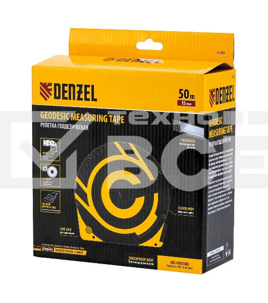 Рулетка геодезическая Denzel 50 м х 15 мм, закрытый корпус, фиберглассовая лента