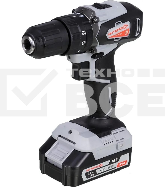 Дрель-шуруповерт аккумуляторная ИНТЕРСКОЛ ДАУ-13/18ВК, Аккумуляторный, 18В, 2 АКБ, Ударный, Кейс