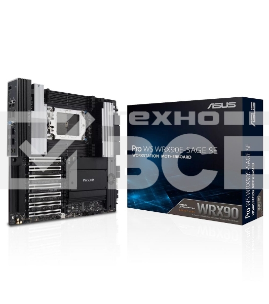 Материнская плата ASUS Pro WS WRX90E-SAGE SE, sTR5, AMD WRX90, 8xDDR5, 4xSATA, 4xM.2, 6xPCI-E 5.0 x16, 1xPCI-E 5.0 x8, 1xVGA, 2xMiniDP, 3x 10Gb LAN, 6xUSB-A 3.2 Gen 2, 1xUSB-A 2.0, 2xUSB-C USB4, 2x3.5 мм, 5.1, SSI EEB